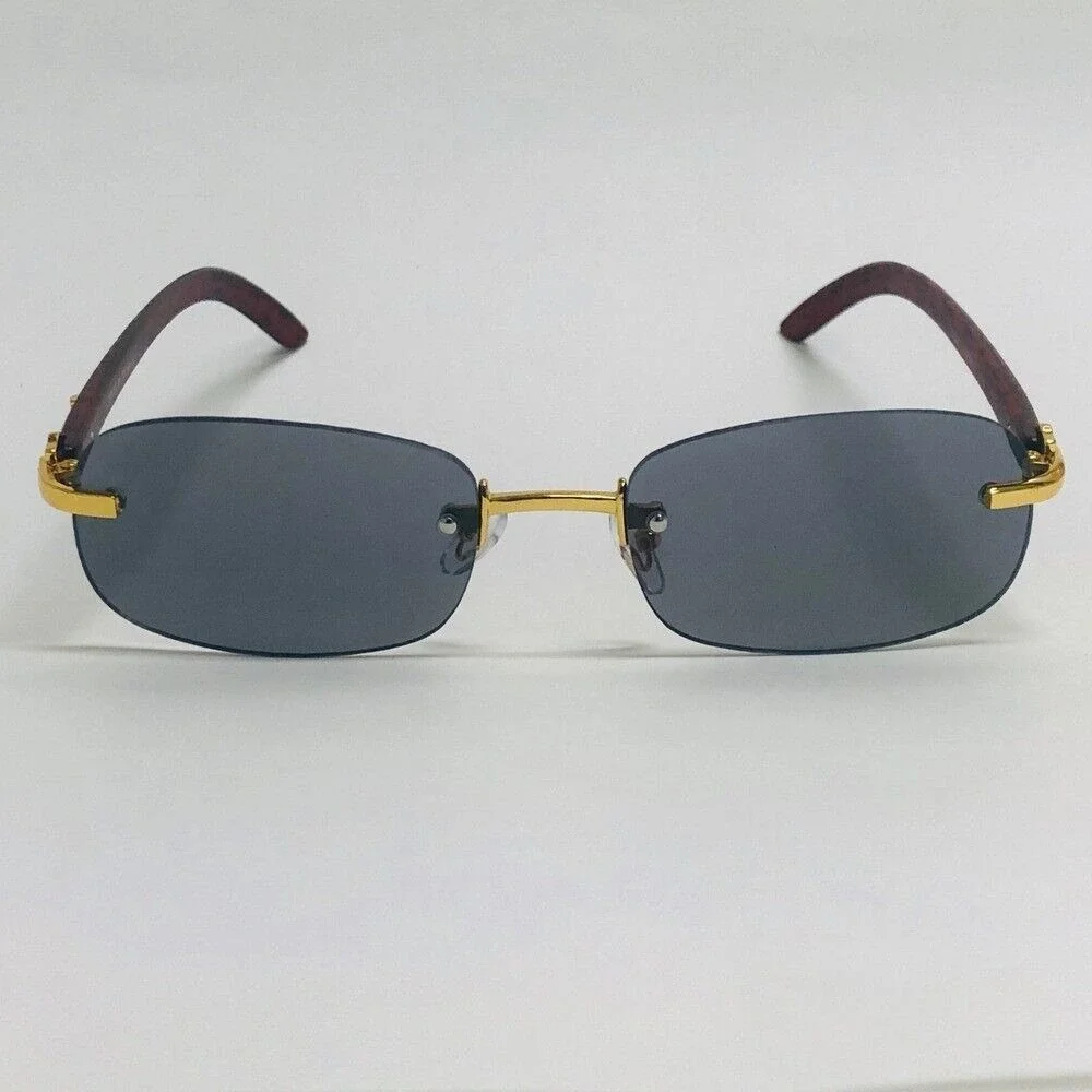 Men Sunglasses Men Rectangle Hip Hop Wood Arms Dark Black Lens Retro Classic New